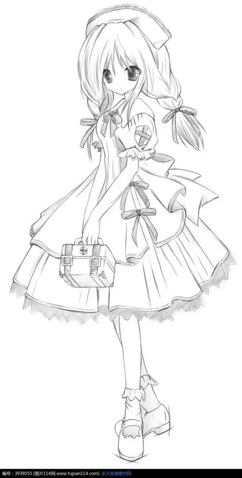 卡通简笔画人物女孩全身