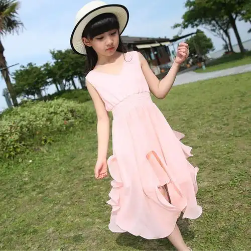 女童连衣裙夏装中大童女童装儿童雪纺公主12至15岁沙滩裙