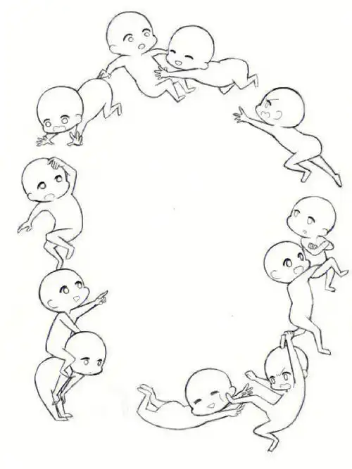 绘画参考q版多人姿势素材