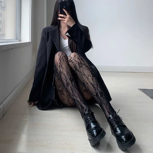 【菠萝】浪莎渐变色洛娘镂空蕾丝网袜打底甜美风洛丽塔花藤白色黑子女