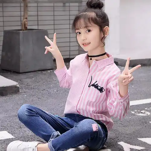 2018中大长袖洋气12岁小女孩秋季韩版衬衫6女童衬衫