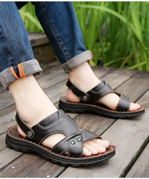 夏天中老年穿的凉鞋爸爸凉鞋皮凉鞋男士凉鞋夏季凉鞋中老年爸爸潮沙滩