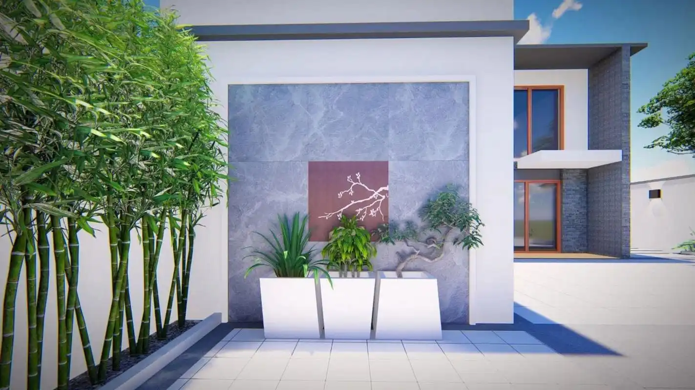 简约大气的庭院玄关,景墙,影壁墙设计 作为庭院里映入眼帘的第一道