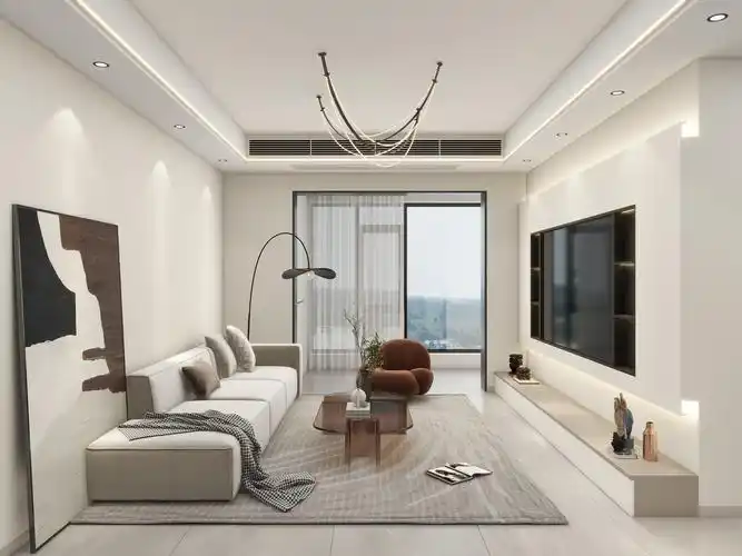 李青越-100平方现代简约三居室样板间一层客餐厅装修效果图第3张