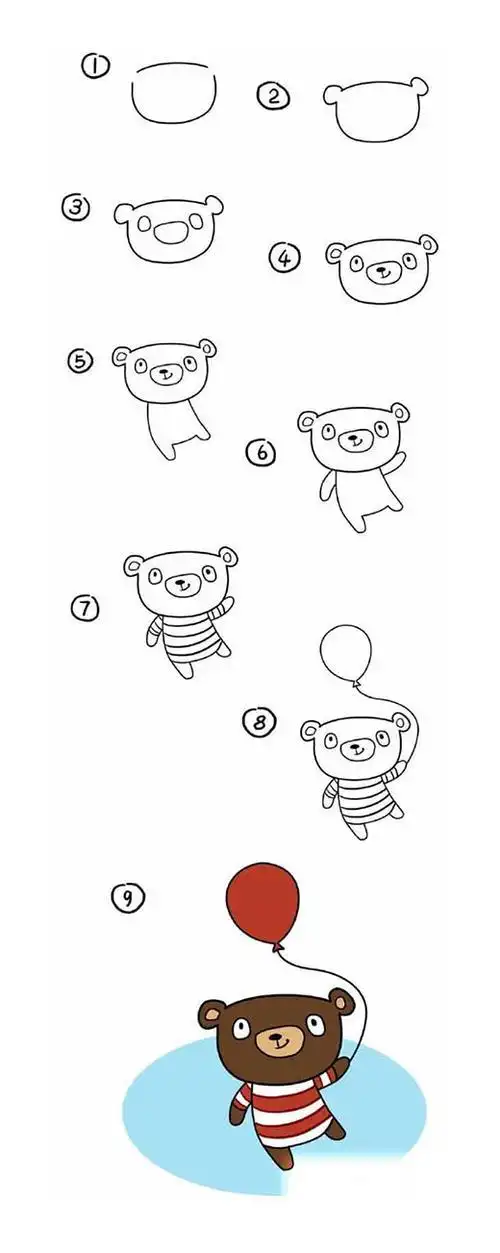 手拿小毽子小熊简笔画步骤