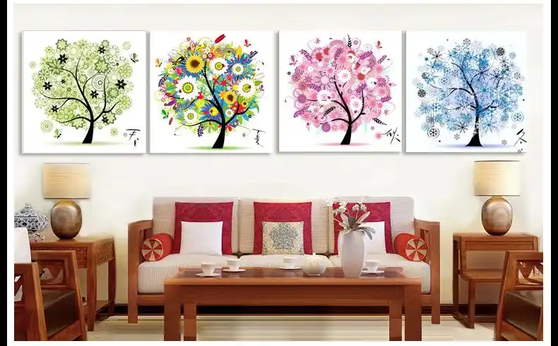 封后印花十字绣春夏秋冬四联画 新款十字绣卧室大幅客厅结婚风景szx