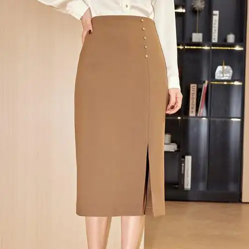 开叉一步裙半身裙2024春装新款中长款显瘦直筒裙包臀裙6501-阿里巴巴