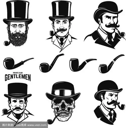 一套带有抽烟斗的绅士头像设计