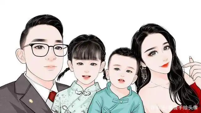全家福卡通头像 幸福的一家三口 四口 治愈温馨