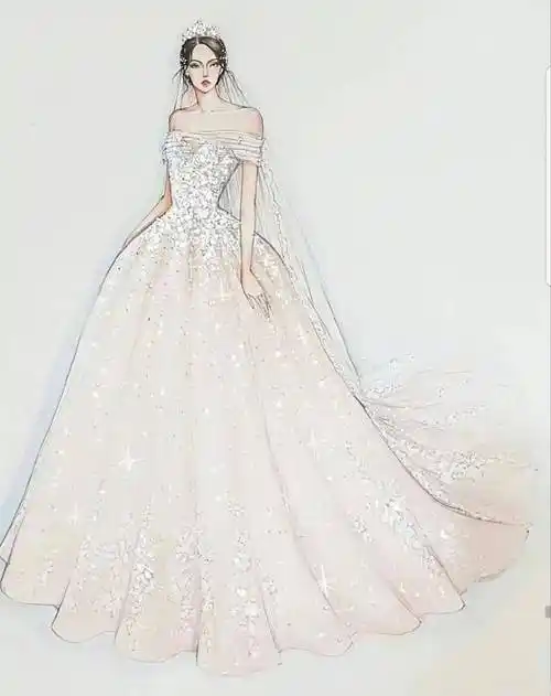 如梦如幻的婚纱手绘稿白色婚纱效果图60张