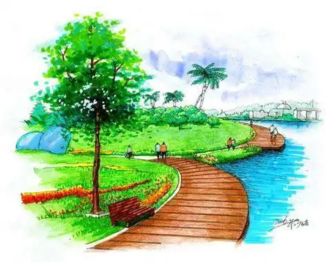 园林景观手绘效果图? |手绘|天工讨论投票