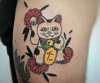 女生大腿招财猫纹身图案(34)