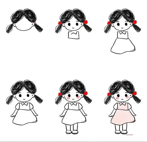 👗女生穿裙子呆萌人简笔画🎨