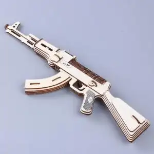 3d木质立体拼图动脑玩具男孩手工拼装木头冲锋枪ak47军事武器模型