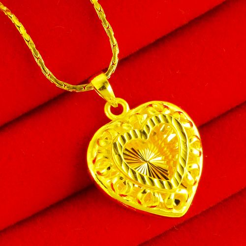 老凤凰黄金项链吊坠999足金女款真金饰品3d硬金坠子爱心形送情人节