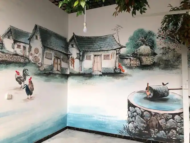 国画原创农家院老房子