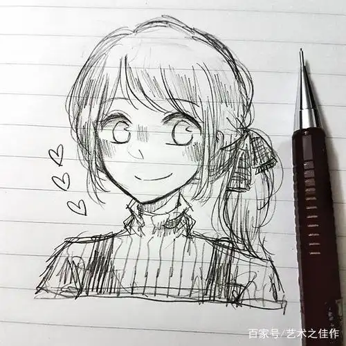 铅笔速写,可爱俏皮的卡通人物,萌萌的