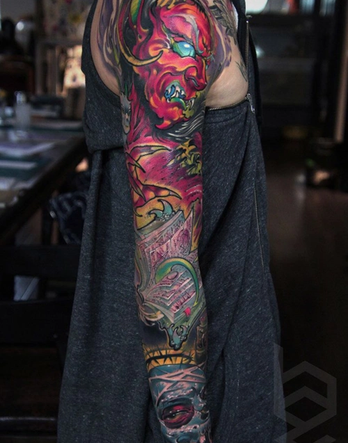 男生撒旦主题花臂欣赏好看的男生花臂2