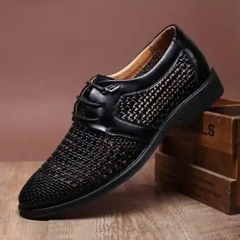 夏季凉鞋男2017新款男士真皮编织镂空透气商务正装英伦百搭洞洞鞋