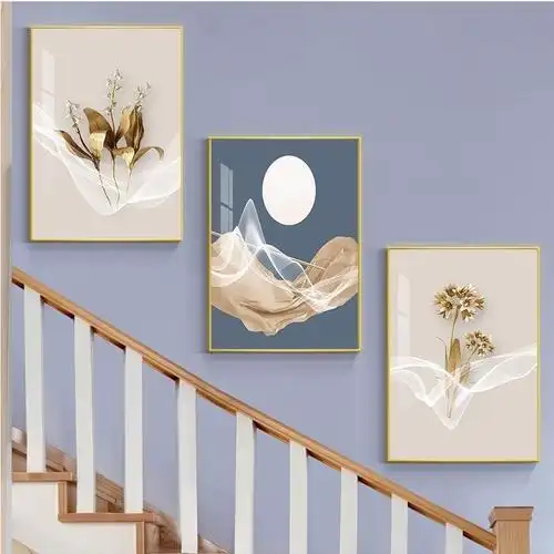 现代风装饰画现代简约楼梯装饰画无框三联挂画北欧网红壁画复式楼走廊