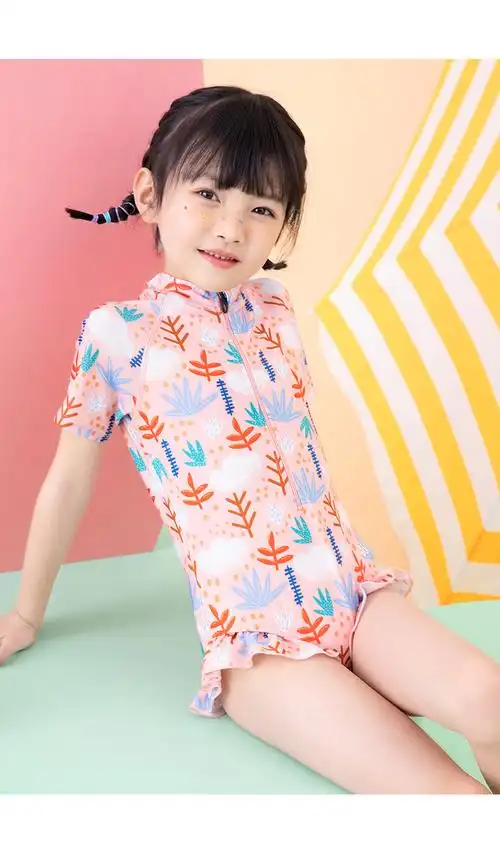 361度儿童泳衣女童连体三角2022年新款可爱宝宝温泉泳装西瓜粉6码建议