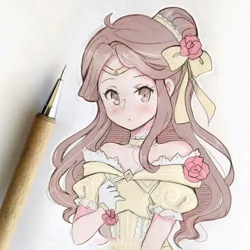 彩铅人物手绘临摹素材,一组可爱的动漫人物彩铅画 - 高光网