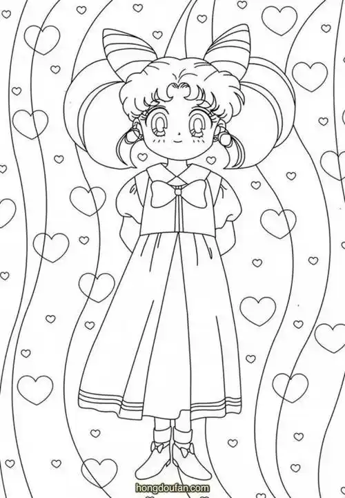 8张美少女战士卡通可爱公主涂色黑白涂色图片-红豆饭小学生简笔画大全