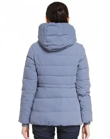 女款浅灰蓝色韩版斯文连帽长袖羽绒服