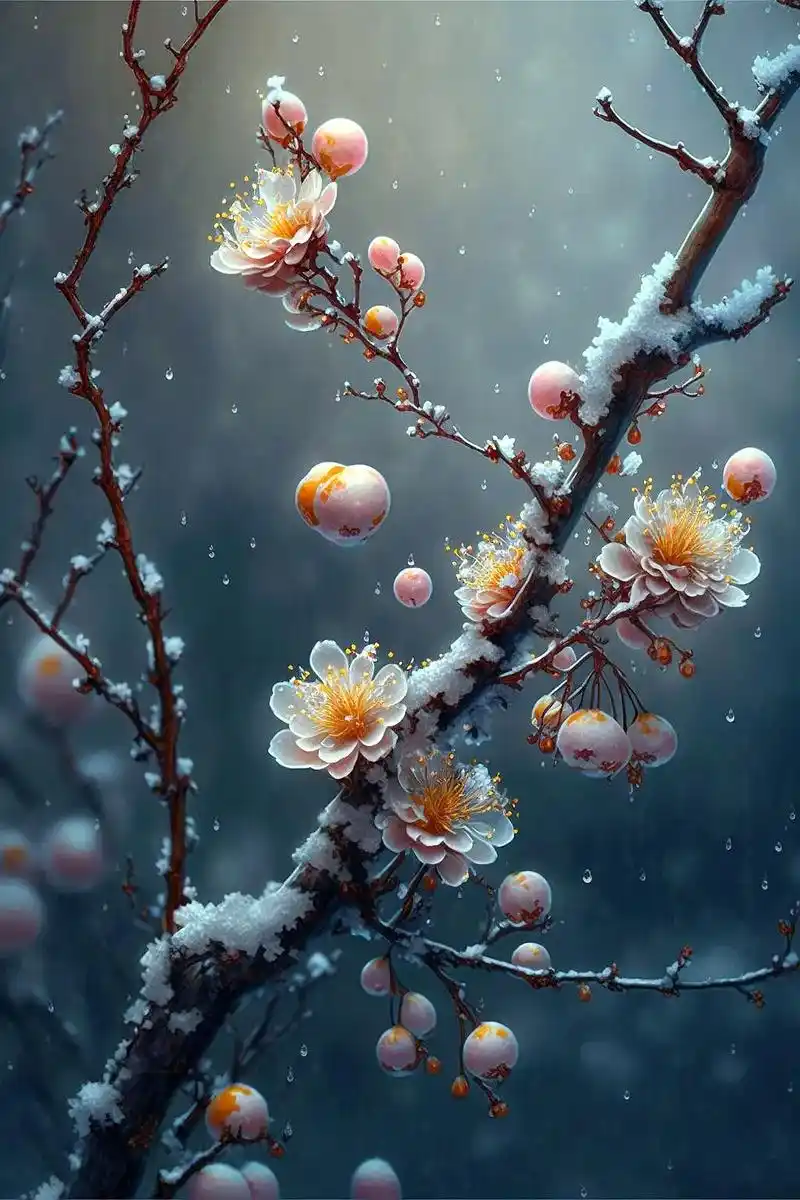 雪中盛开的梅花清秀淡雅,不惧严寒,傲雪绽放#ai绘画 #图文 - 抖音