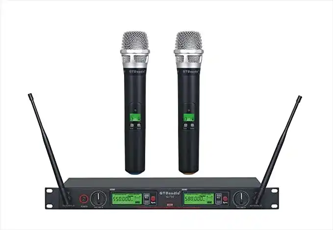gtd audio 2x800 通道 uhf 分集无线手持麦克风卡拉 ok 麦克风系统