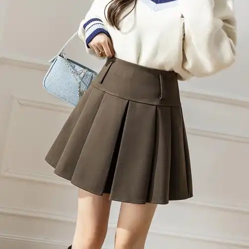 包邮包邮百褶裙女冬2022新款百搭显瘦短裙a字半裙黑色毛呢半身裙