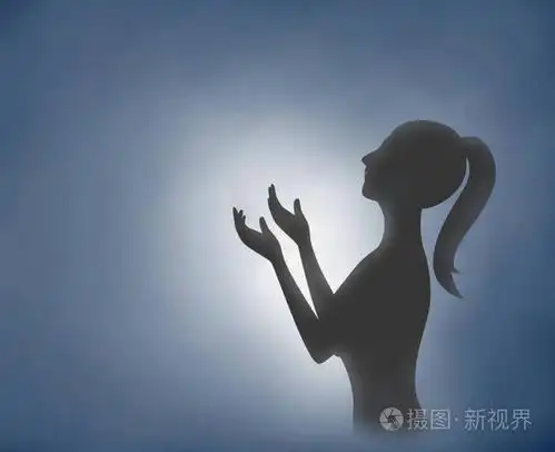 数字油画剪影女人手祈祷与浅蓝色