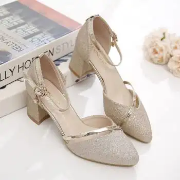 搭配旗袍穿的一字扣鞋子走秀真皮鞋女式凉皮鞋夏季韩版中跟百搭粗跟