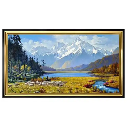 山水油画风景欧美式手绘客厅装饰画沙发办公室酒店横幅定制挂壁画