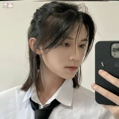 狼尾假发鲻鱼头男士女武士头长发发男女日系中分韩版帅气自然日常