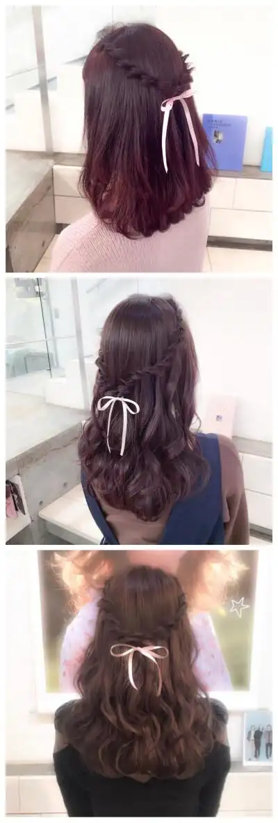 丝带蝴蝶结编发 / 日系少女披发细节 · 一秒变甜美