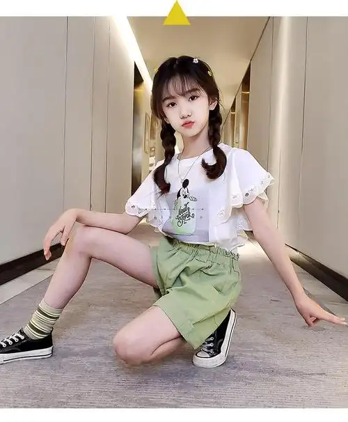 短袖t恤短裤两件套小女孩夏季衣服315岁粉色130码建议身高12米左右