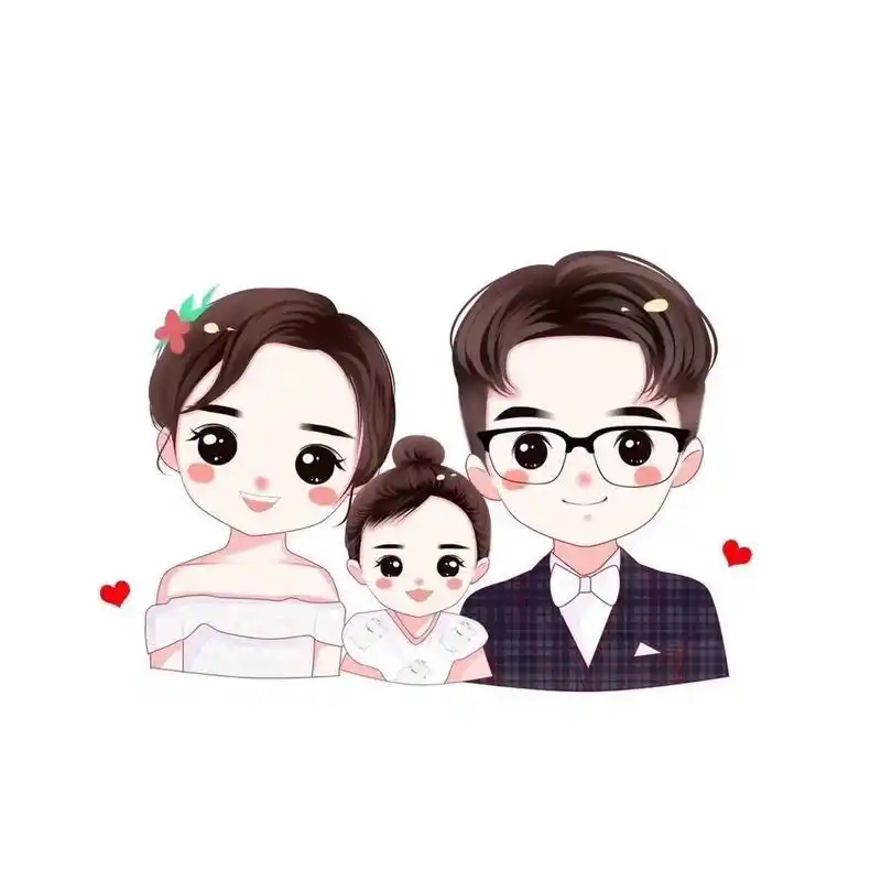 一家三口四口亲子全家福头像 超可爱的亲子手绘头像 可可爱爱温馨又