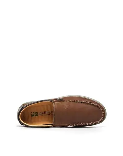 棕/暗棕色头层牛皮时尚套脚休闲鞋