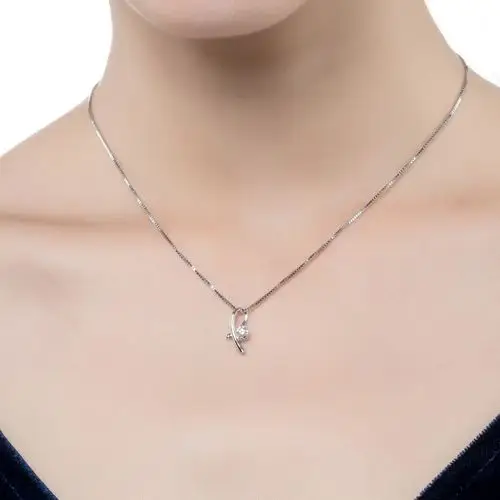 mabelle 丝带单颗圆形钻石吊坠 -18k白色黄金