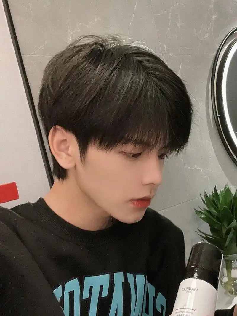 男生简单干净的发型(斩女的微分碎盖) 侧区别剃短修剪出层次即可 头发