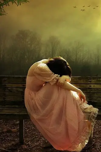 壁纸 悲伤的女孩,粉红色的裙子,长凳,森林 2560x1600 hd 高清壁纸, 图