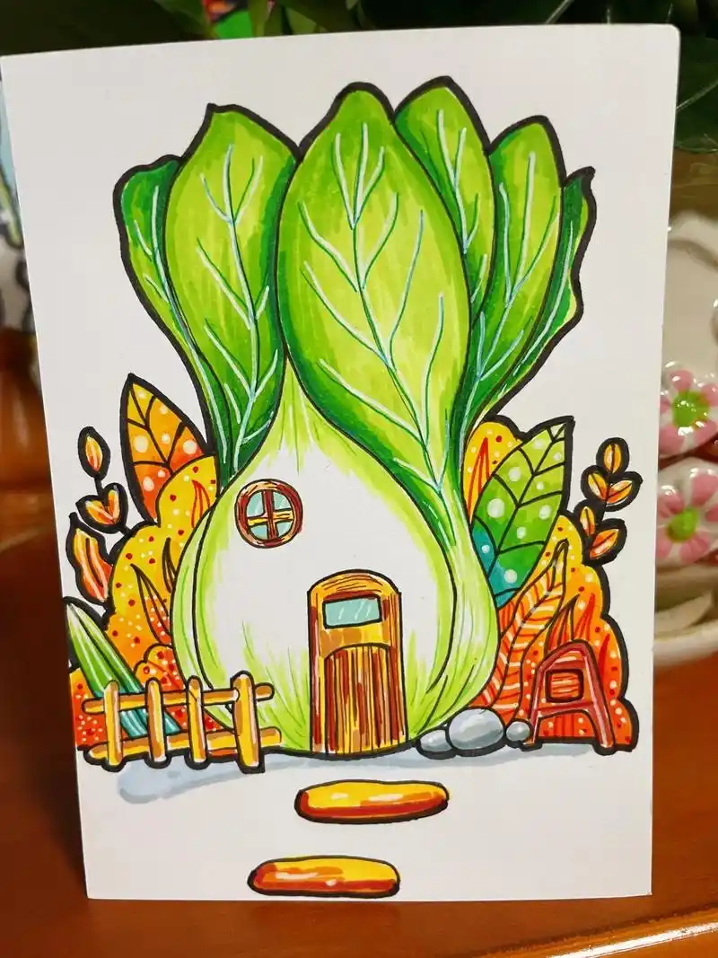 可爱的蔬菜房子创意儿童画#马克笔手绘 #儿童绘画作品 #创意 - 抖音