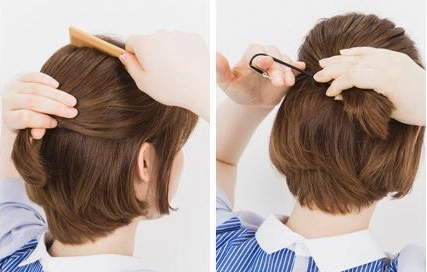短卷发怎么扎好看图解,半扎头俏皮又甜美(2)