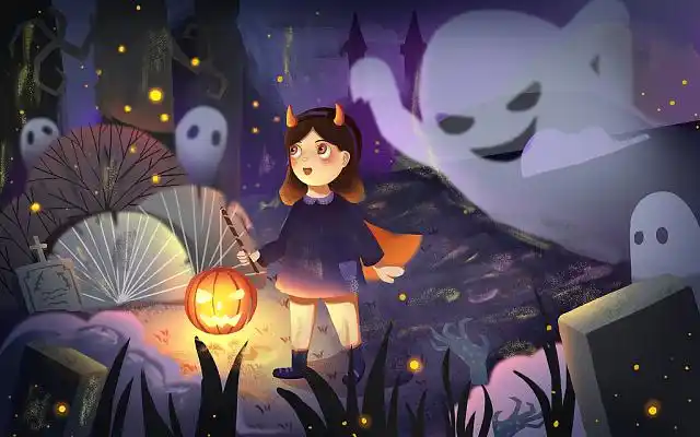 万圣节插画卡通女孩恐怖小鬼jpg素材