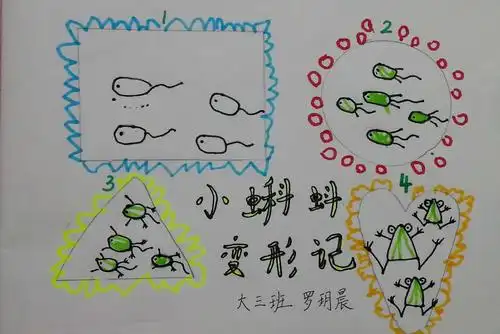 大三班的小朋友通过观察小蝌蚪变成青蛙的过程,进一步感知了动物