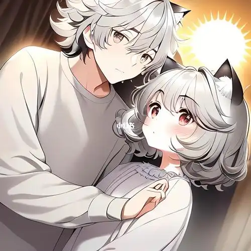 灰色头发,蓬松凌乱的头发,短发,精致刻画头发,动漫,猫耳少年,猫耳朵