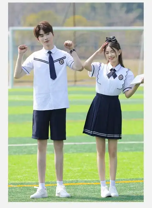 实拍情侣学院风夏季学生短袖套装 班服 校服 - 17网