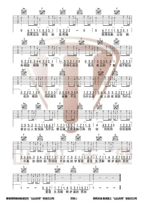 迷人的危险吉他谱c调弹唱六线谱高清图片谱danceflow