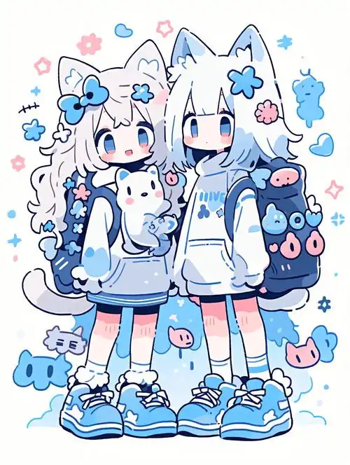 粉粉哒猫系女孩闺蜜合影